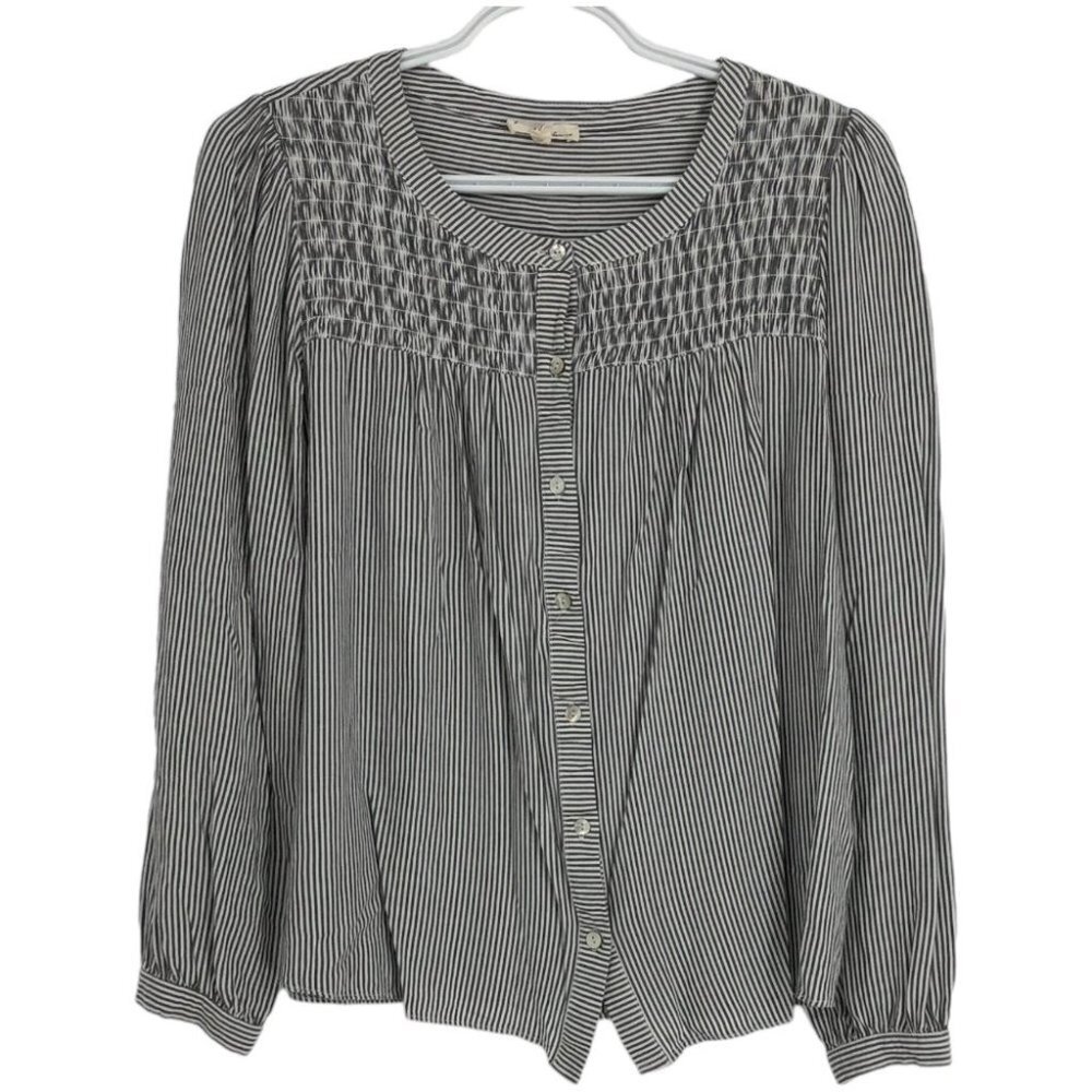 Jane and Delancey button down rayon striped long sleeve round neck top size S